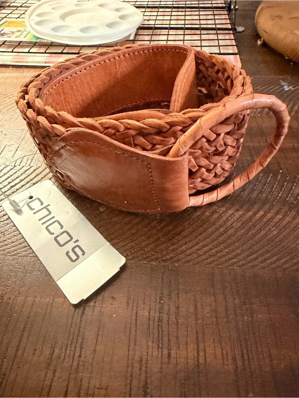 Chico's Braided Leather Belt in Cognac Brown